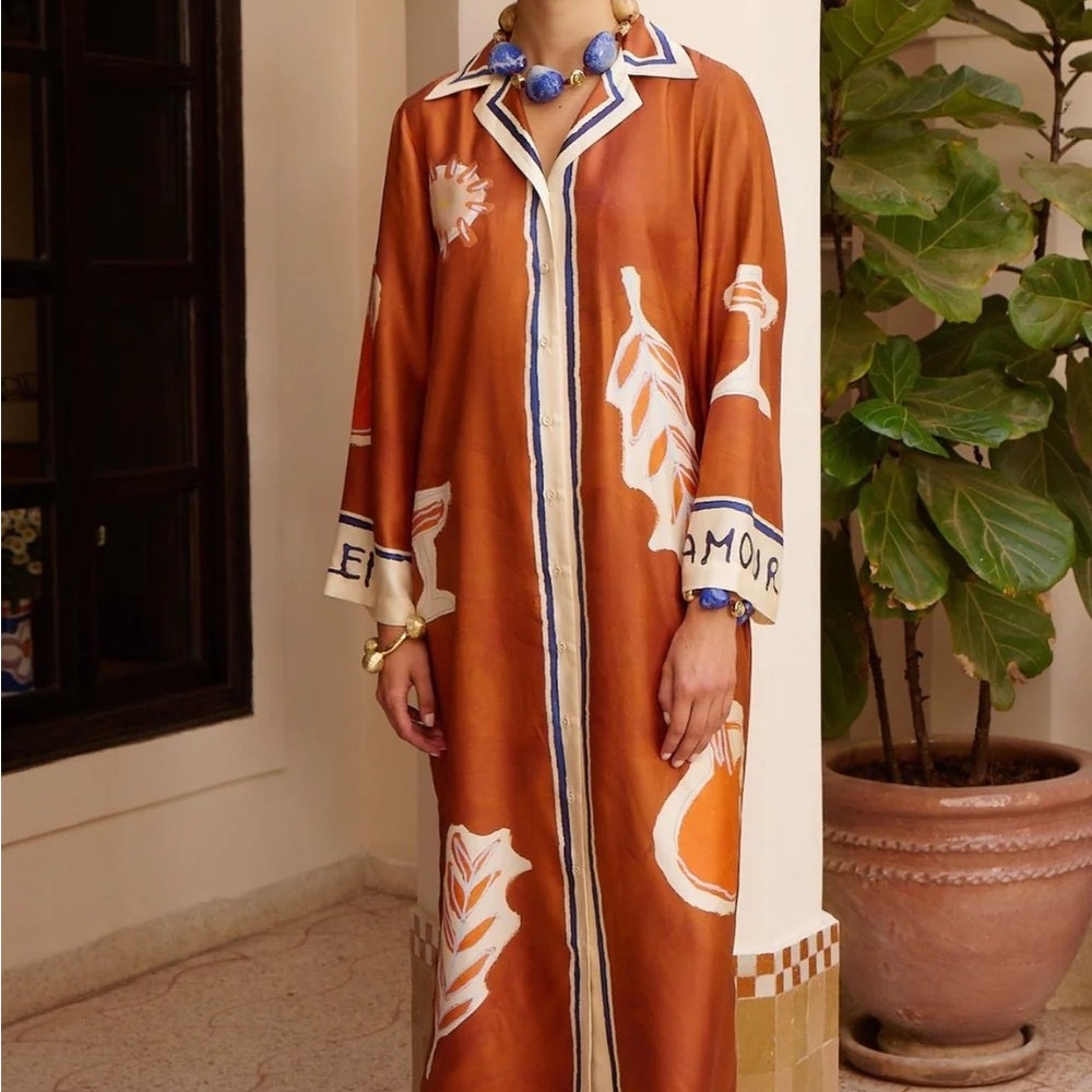 Zimmermann Rust Orange Printed Maxi Dress with Contrast Trim - Picture 1 of 3